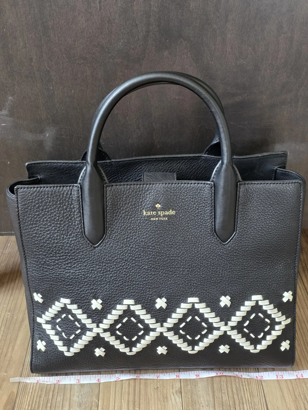 Kate Spade Flynn Street Meriwether Large Leather Tote Bag - Black/White NWOT